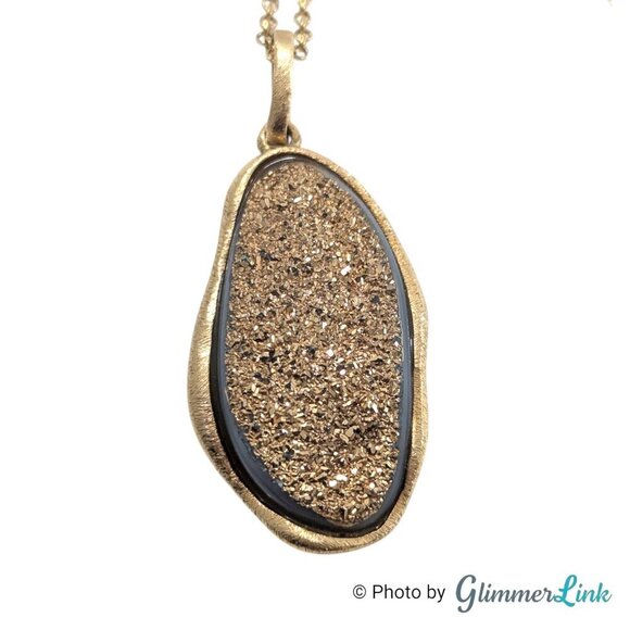 Marcia Moran Long Gold Plated Druzy Pendant Necklace - Picture 6 of 12